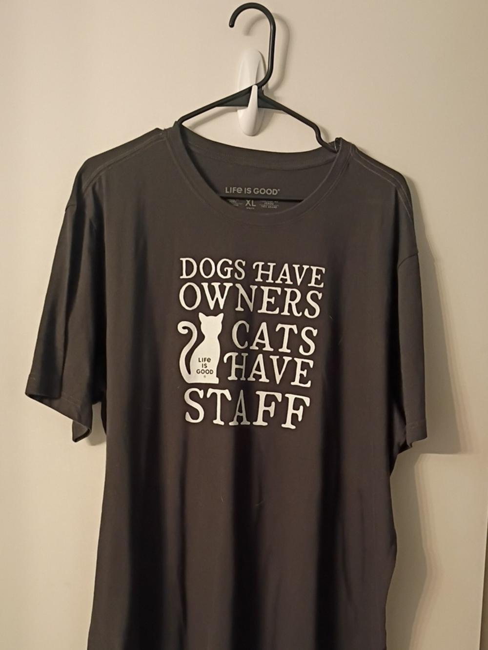 Life Is Good Black Pet Graphic T-Shirt - "Dogs Have Owners Cats Have Staff"